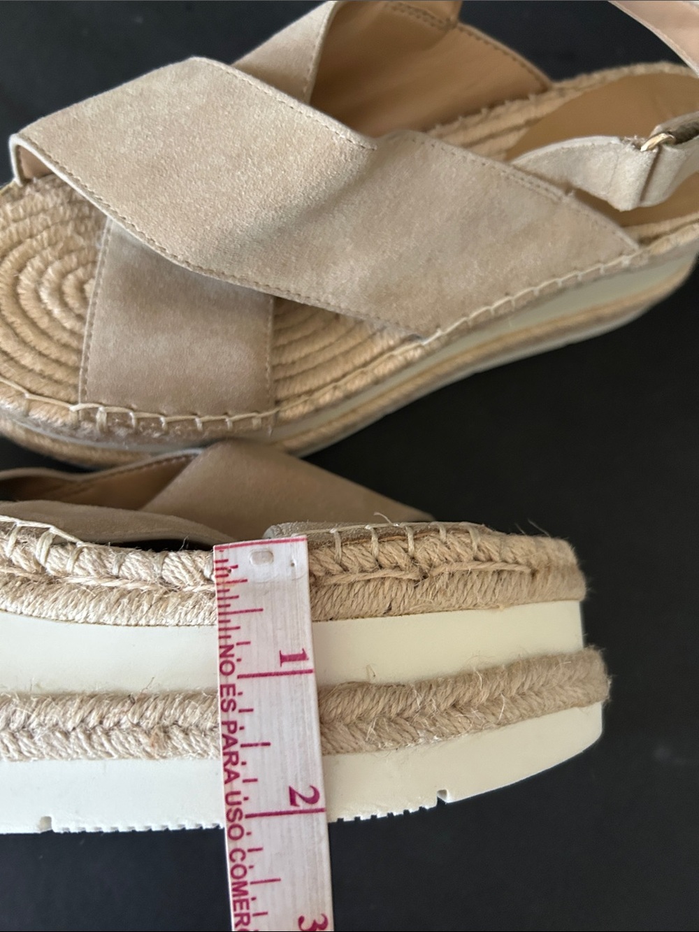 Marc Fisher Beige Suede Espadrille Platform Sandals - Picture 16 of 16